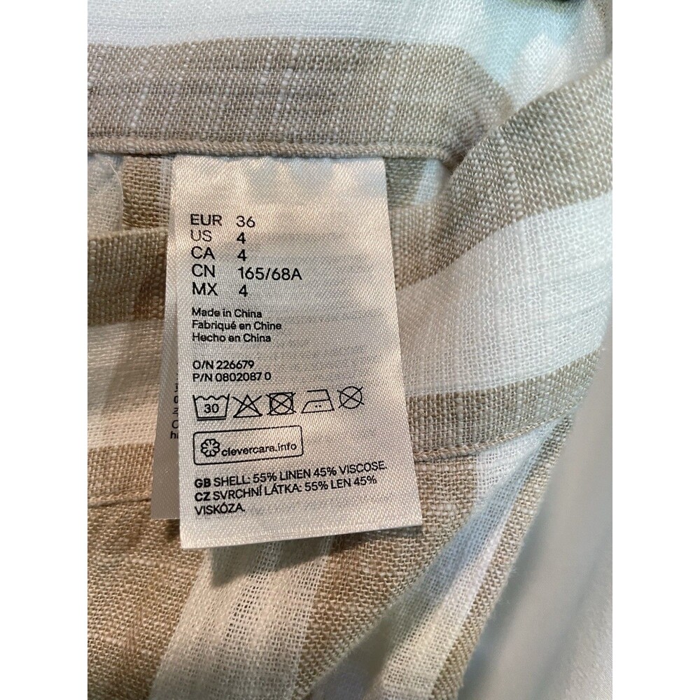 H&M Skirt Linen Viscose Natural Fibers Stripe Neutral Classic Beauty Beachy - Picture 9 of 12